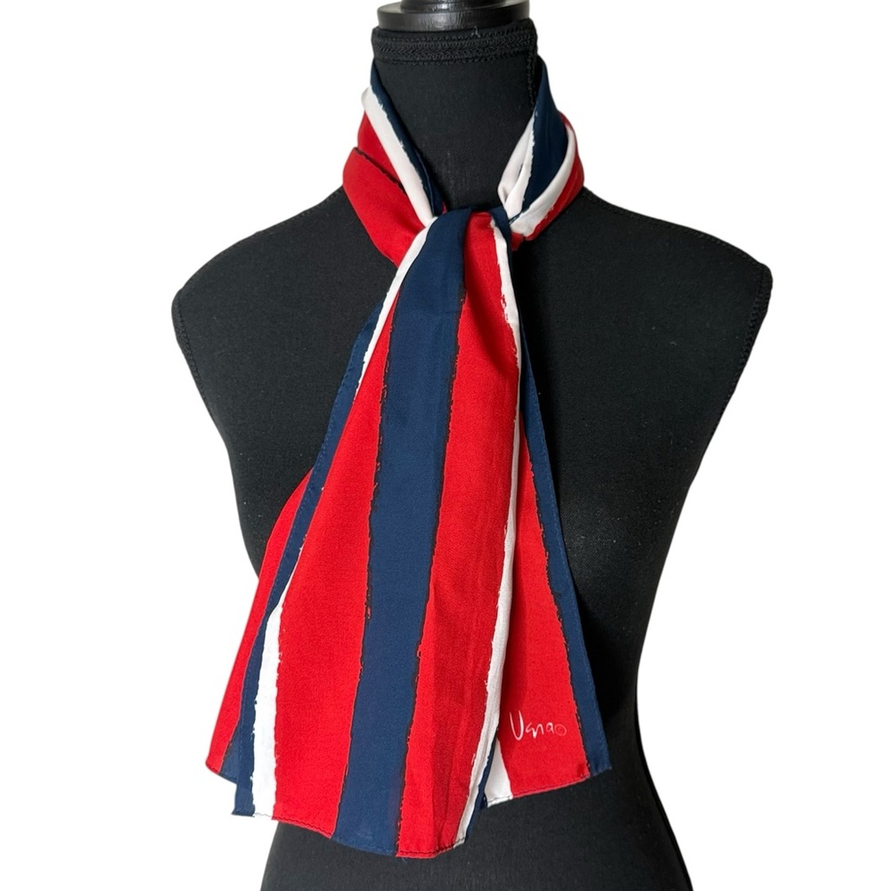VANA Vintage Rectangle Scarf Striped Red Blue White Smooth Soft Lightweight